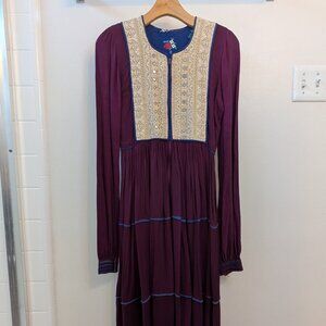 Vintage Long-sleeved Plum Purple Midi Dress